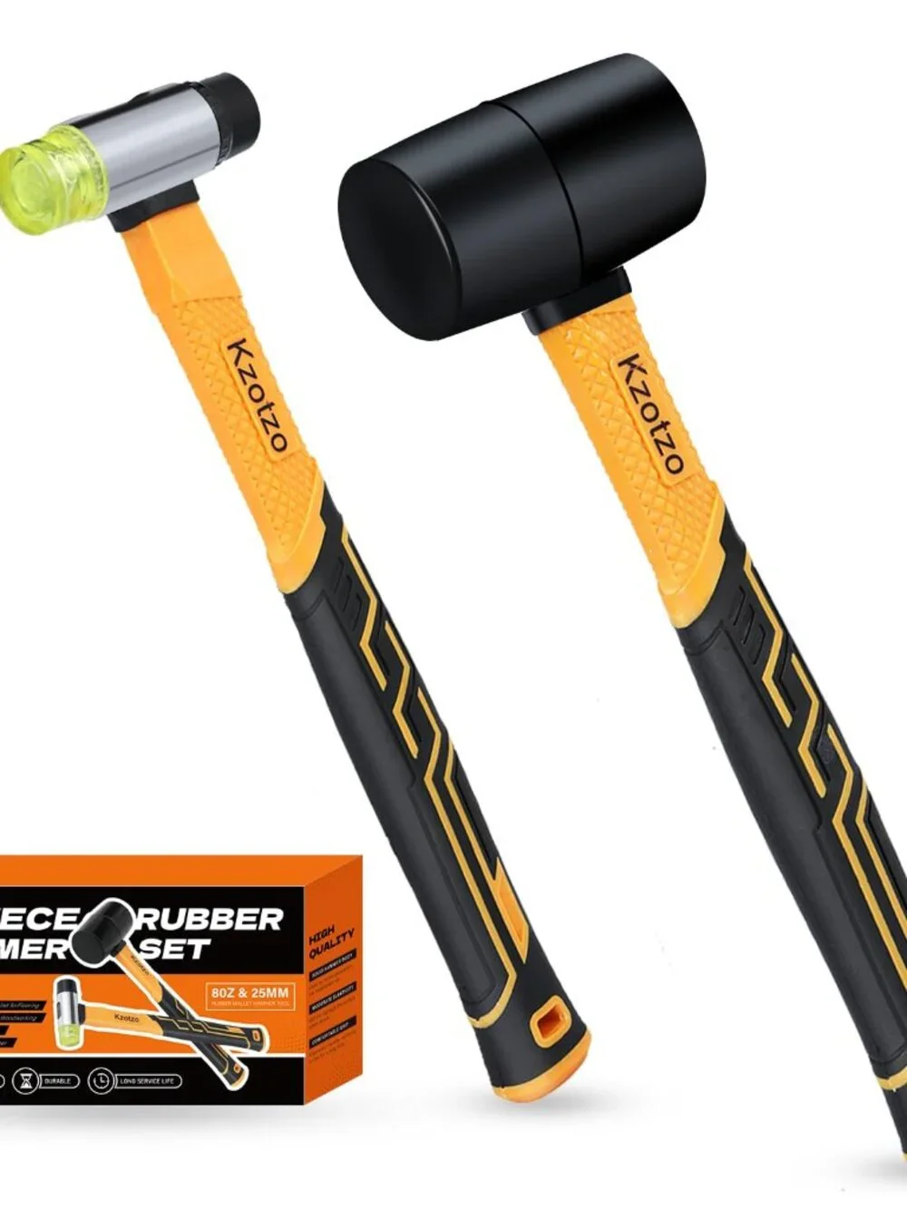 2-Piece Rubber Mallet Hammer Set, 8oz Rubber Hammer Mallet & 25mm Double-Faced S